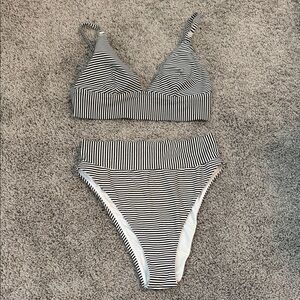aerie Black and White Striped Bikini Set